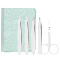 Professionnel 5 pièces blanc incliné pointu sourcil Extension de cils pince à épiler ensemble qualité outil de beauté étui en cuir Kits d'outils de maquillage