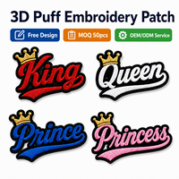 Parches Bordados 3D Personalizados al por Mayor, Insignias de Corona de Rey, Reina, Príncipe y Princesa, Termoadhesivos para Chaquetas, Sombreros y Ropa, Venta al por Mayor