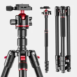 Kamera tripodu profesyonel kamera tripodu Monopod tüm DSLR alüminyum kayar kapı kompakt seyahat Tripod telefon dağı ile