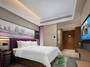 Budget Friendly 3 Star Hotel Suite Bedroom Furniture Set Wood <b>Platform</b> <b>Bed</b> <b>Frame</b> With Fabric Padded Wall Panel And Nightstands - Product Image 3