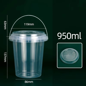 Hot Sale Large Capacity 16oz 24oz 32oz Transparent <b>Plastic</b> Fruit Buckets <b>Cups</b> with Handles - Product Image 2