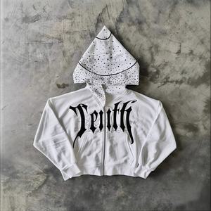 Sweat à capuche court pour homme en coton de haute qualité, vierge, avec logo personnalisé, impression en relief, effet délavé à l'acide et ourlet brut, effet soleil éclairé - Product Image 4