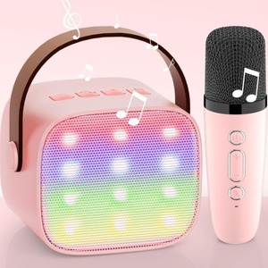 Bluetooth taraflar bilgisayar kullanımı hoparlör sistemi RGB LED ışıkları ve <span class=keywords><strong>2</strong></span> kablosuz mikrofonlar ile taşınabilir Mini Karaoke makinesi - Product Image 1