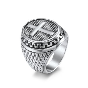 Men's Titanium Steel Cross <b>Ring</b> Black Silver Color For Gift Jewelry Accessory - Product Image 5
