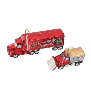 Стеклянная подвеска на заказ, Рождественская елка, креативный декор в форме мини-грузовика, бульдозера, праздничные подвесные украшения для дома, рождественские украшения