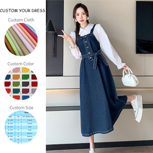 เดรสยีนส์ทรงเอ็มไพร์สีพื้นสไตล์วินเทจ คอเฉียง แขนกุด ความยาวปานกลาง สำหรับผู้หญิง รับผลิตตามแบบ (OEM) - Product Image 2