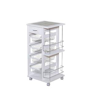 Chariot de cuisine moderne MASLEGNO en bois massif de hêtre avec plateau en céramique, roues en plastique et porte-bouteille en fer pour cuisines bien entretenues - Product Image 1