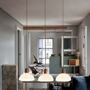 San Liang Lustre LED au design chinois moderne, en bois, à trois têtes, en verre, E27/E26, style scandinave, blanc chaud 3000K, 360 - Product Image 2