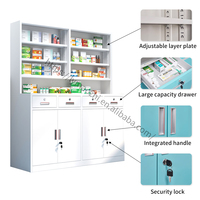 Armoire médicale moderne en acier de 1500 mm, étagères ouvertes, 4 tiroirs, 4 portes, meuble de rangement pour pharmacie, école, casier