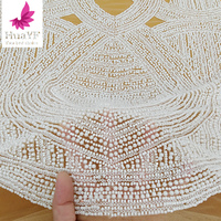 Dentelle de mariage brodée de perles et de sequins de haute qualité HY2804, blanc pur, super haute densité