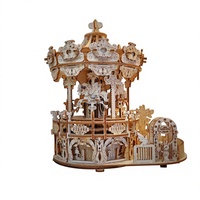 Boîte à musique carrousel <50 pièces, puzzle 3D en bois, modèle mécanique, kit de bricolage avec chevaux rotatifs, jouet éducatif pour adultes, cadeau 14+