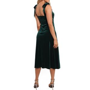 เดรสกำมะหยี่ผู้หญิงแบบใหม่ ความยาวปานกลาง แขนกุด คอเหลี่ยม สายผูก ดีไซน์หรูหรา สำหรับงานเลี้ยงกลางคืน งานค็อกเทล - Product Image 2