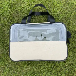Bolsa de cosméticos transparente de pvc, bolsa preta redonda com zíper para viagens