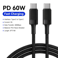 Kabel USB C ke USB C 1M PD 60W Grosir, Kabel Transfer Data 480Mbps Pengisian Cepat Berbahan Nilon untuk Ponsel Laptop