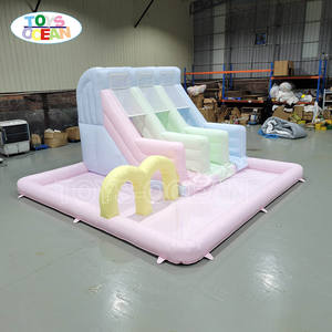 Toboggan aquatique gonflable 3 voies Pastel Macaron avec piscine, château gonflable pour enfants pour fêtes de jardin et parcs d'attractions - Product Image 3