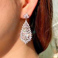 Bijoux de fête en Zircon cubique de haute qualité, surdimensionné, coupe Marquise, couleur argent, longue floraison pour femmes, lustre, boucles d'oreilles pendantes