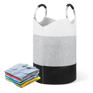 Saco de lavanderia em feltro extra grande, cesta dobrável com design em tubo