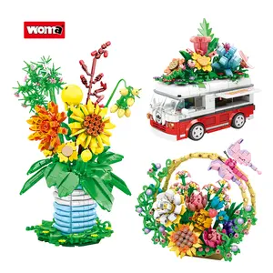 Woma-Spielzeug 2024 neuer Blumengarten Bouquet Baustein-Baustein-Set Kinder-Spielzeug Flor für Mädchen