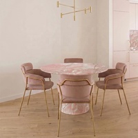 Desain Interior Modern Dekorasi Rumah Batu Alam Marmer Resin Meja Dapur Ruang Makan Onyx Pink Potongan Sesuai Ukuran