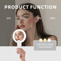 Miroir de maquillage de bureau pliable à une face avec éclairage LED, finition argentée, cadre en plastique, pour étudiantes