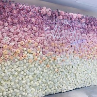 Panneau mural à fleurs roses 3D Décoration de mariage Toile de fond murale florale Vase à fleurs Toile de fond Roll up Mur de fleurs roses en soie blanche