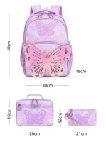 2025 personnalisé de haute qualité filles papillon sac à dos sac d'école ensemble 3 en 1 sac d'école avec isotherme sac à lunch et étui à crayons