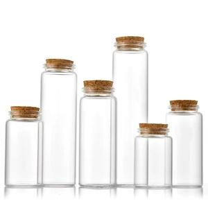 Bouteille longue en verre transparente avec bouchons en liège en bois, idéale pour bonbons, grains de café, assaisonnements et stockage alimentaire - Product Image 6