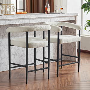 Modern Stainless Steel Frame Boucle Fabric <b>Bar</b> <b>Stools</b> Set of <b>2</b> Counter Height Armrests for Commercial Dining Home Kitchen Island - Product Image 3