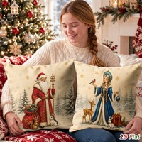 Housses de coussin de Noël, motifs Père Noël, bonhomme de neige, sapin, housses de coussin décoratives rustiques pour Noël, pour canapé, décoration de la maison