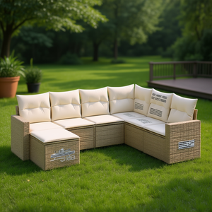 Ensemble de canapés de jardin en rotin beige 6 places, résistant aux intempéries, design contemporain - Product Image 2