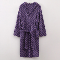 Peignoir unisexe rétro à carreaux vert, taille élastique, en tissu peigné de luxe à poils longs, thermique, longueur genou, saison printemps