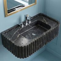 Élégant lavabo rectangulaire en marbre noir Marquina pour la décoration de salles de bain modernes, hôtels, villas - Résistant à l'eau, facile à nettoyer