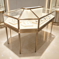 Vitrine de présentation octogonale sur mesure pour bijoux, en acier inoxydable, en forme de diamant, pour montres et colliers, avec comptoir en verre, table îlot pour bijoux