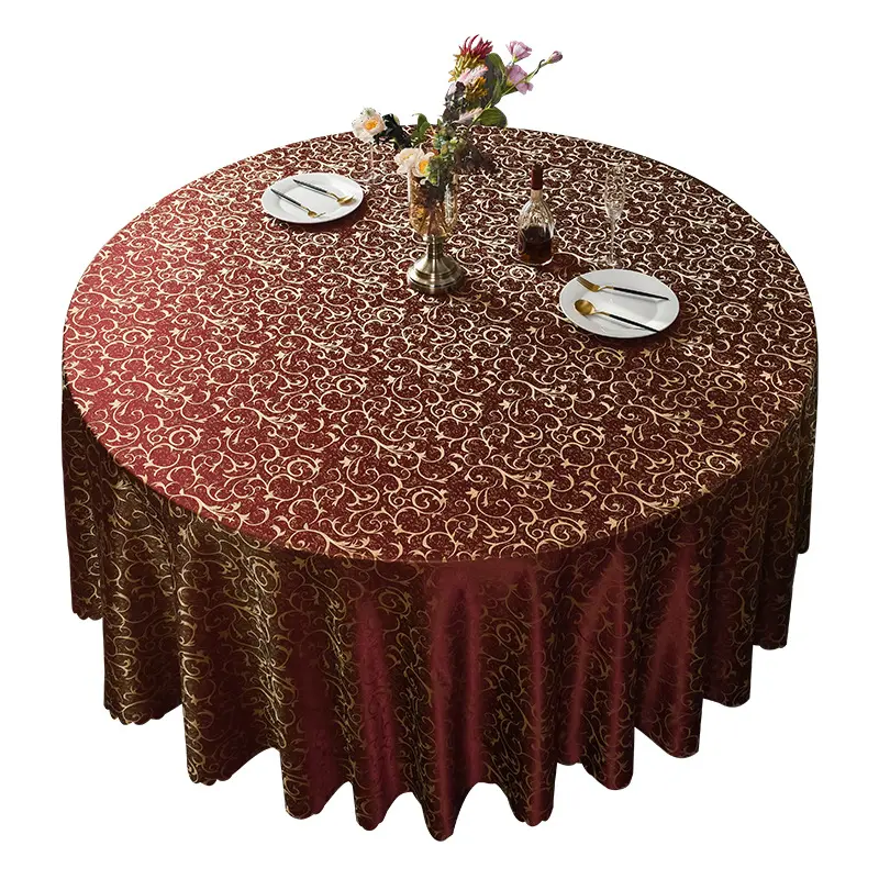 Luxury Polyester Restaurant Banquet Hotel Elegance Damask Fabric Round Tablecloth for Wedding