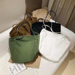 Sac fourre-tout pour femme en toile de grande capacité, couleur unie, avec poignée, logo personnalisé, pour voyage et usage quotidien, motif lettres, style hobo souple - Product Image 3