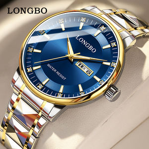 Reloj de Pulsera para Hombre <span class=keywords><strong>LONGBO</strong></span> 83703, Marca de Venta Caliente, Diseño de Lujo con Diamantes Azules, Esfera Grande, Correa de Acero Inoxidable Dorado - Product Image 1