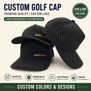5 Panel Solid Waterproof Golf Cap Custom Silicone Logo Low MOQ OEM Laser Perforated 3D Rubber Patch Durable Performance - Product Image 1