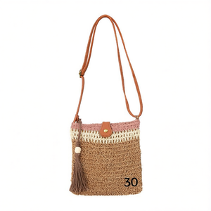 Borsa a tracolla con nappe in paglia a tre colori 22x20cm per donna, borsa alla moda - Product Image 1