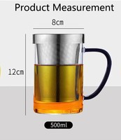Taza de Té de Vidrio de Borosilicato de Alta Calidad de 500 ml con Elegante Apariencia, con Infusor de Acero Inoxidable y Tapa