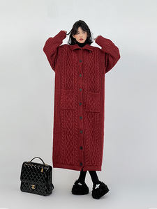 Grauer Lässiger Langer Strickcardigan für Damen Herbst Winter Koreanischer Stil Überknie Lässig Vielseitig Gestrickt - Product Image 3