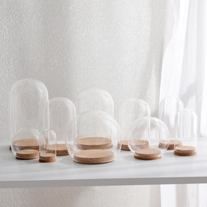 Fleur préservée liège couvercle en verre Transparent saint valentin cadeau décoration dôme avec base en bois doux - Product Image 2