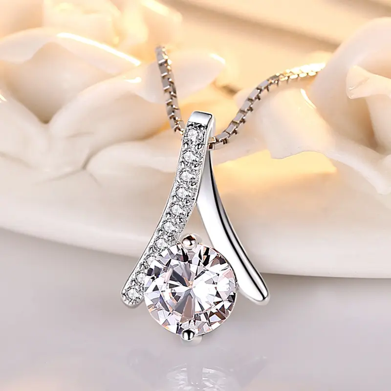 925 Sterling Silver CZ Pendant Necklace For Women