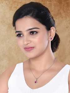 Conjunto de Collar y Aretes con Colgante de Diamantes Americanos con Baño de Plata y Circonitas Cúbicas para Mujer, Joyería Plateada Rosa Oscuro para Uso Diario - Product Image 5