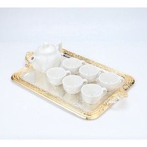 Plateau en métal rectangulaire de luxe de style arabe personnalisé ensemble de 3 plateaux de service en acier inoxydable avec poignées - Product Image 5