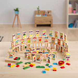 YF-M535 Giá Rẻ giáo dục mới thiết kế 100 cái trái cây và động vật bằng gỗ đồ chơi bằng gỗ Domino - Product Image 3