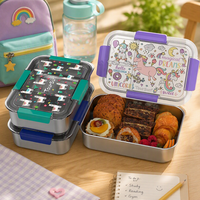 Boîte à lunch en acier inoxydable pour enfants avec impression de licorne de dessin animé personnalisée ODM, compartiment anti-fuite