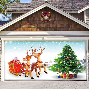 Elk Père Noël Toile de Fond Suspendue Bannière Toile de Fond pour Porte de <span class=keywords><strong>Garage</strong></span> Décorations de Noël <span class=keywords><strong>Garage</strong></span> Décoration Murale Toile de Fond - Product Image 1