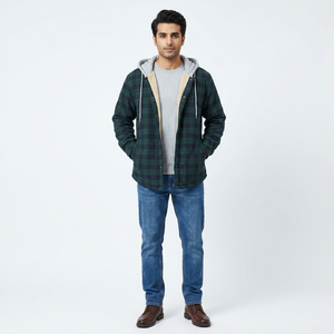 Nouvelle Veste Chemise en Flanelle à Capuche en Polaire Sherpa à Manches Longues, Boutonnée, à Carreaux, Matelassée, Hiver 2025 - Product Image 1