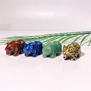 Wholesale Natural Hand Carved Healing Gemstone Crafts Cute Animal Crystal Bear For Home Decoration Gifts