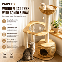 PAIPET Arbre à chat multi-niveaux style japonais durable en osier, avec capsule spatiale en acrylique, gamelle, poteaux en sisal et grotte, vente en gros, personnalisable